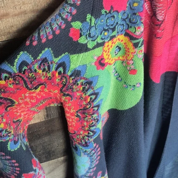 Desigual Devorah Open Front Wool Blend Cardigan Floral Artsy Boho Sz Lg Women - Picture 9 of 17